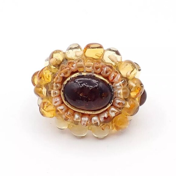 CHANEL Logo Gripoix Ring 00A Brown Gold-Plated France Accessory - Picture 7 of 16